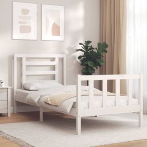 STRUCTURE DE LIT Elegant 90 x 190 cm Cadre de lit Adulte avec tête de lit blanc simple bois massif 18,6 Kg