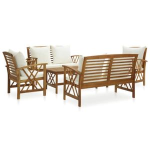 Ensemble table et chaise de jardin vidaXL Salon de jardin 5 pcs avec coussins Bois d'acacia solide