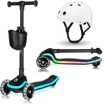Trottinette Enfant 3 Ans Lumi Ride - Trois Roues LED, Pliable, Guidon Réglable, Frein Au Pied, Plateau Antidérapant