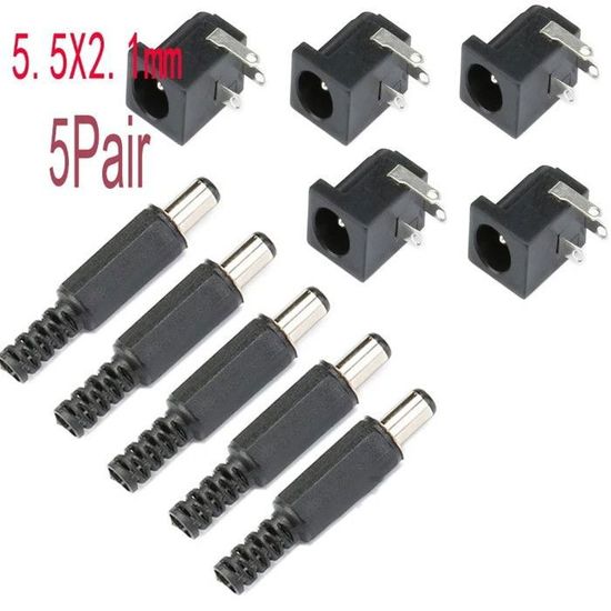 Lot De 5 Paires Prises DC 5.5x2.1 Mm Mâle/femelle - Pour Montage Sur Panneau, 12V 3A, Pour Audio, Appareils - 4