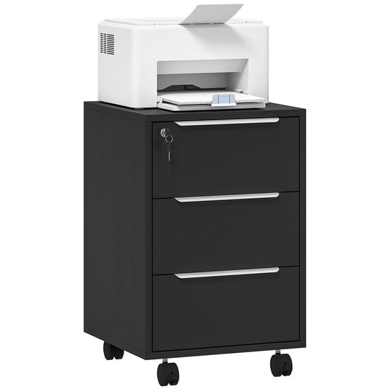 Classeur Mobile à 3 Tiroirs Avec Serrure - 46x40x58 Cm, Métal, Blanc, Pour Bureau, Rangement Documents - 8