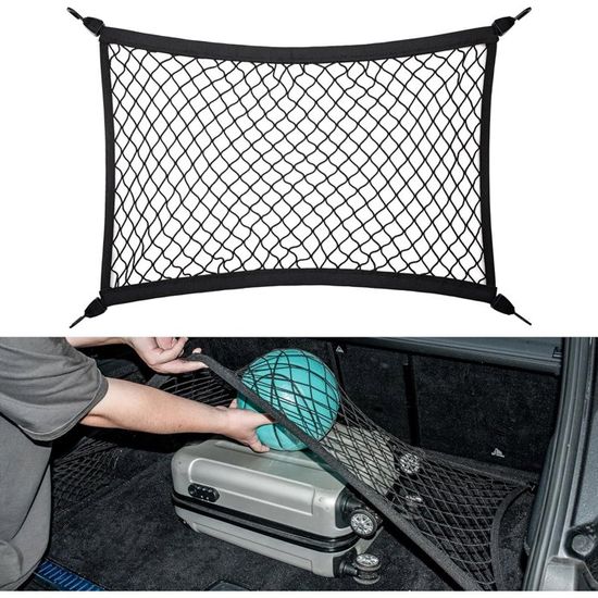 Filet De Rangement Pour Coffre De Voiture - 100x80 Cm Extensible Jusqu'à 160x140 Cm - Avec 4 Crochets, Pour SUV Et Berlines