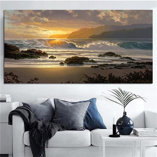 Kit Diamond Painting 5D Grand Format 50x100 Cm - Coucher De Soleil Sur La Plage - Loisir Créatif Adulte