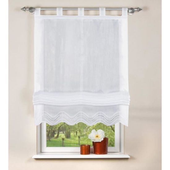 ESLIR Store Romain Avec Bande Velcro – Rideau Uni Opaque Mais Lumineux 80x140 Cm Blanc – Idéal Cuisine & Salon – Facile à Installer