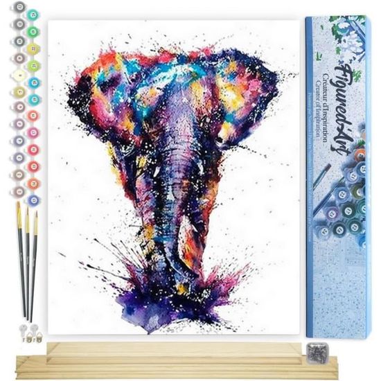 Figured'Art Peinture Par Numéros Amis Éléphant & Girafe 40x50cm - Kit Complet DIY Sans Châssis