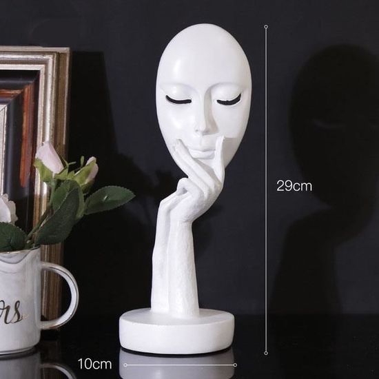 Statuette "Le Silence Est D'or" - Masque Penseur Art Moderne - Couleur Or - 16,5 Cm