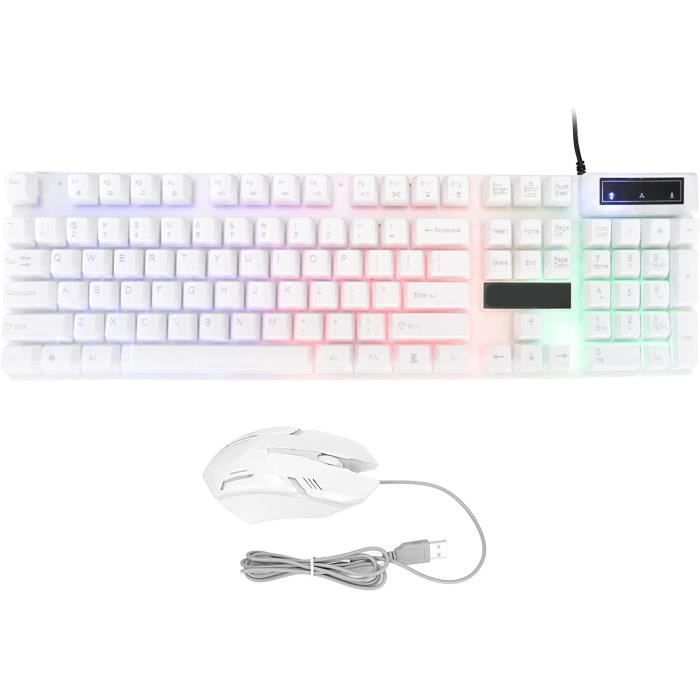 Ensemble Clavier et Souris de Jeu Rétro-éclairé Ensemble de Jeu de Souris et Clavier Dordinateur Filaire USB104 Touches Souris