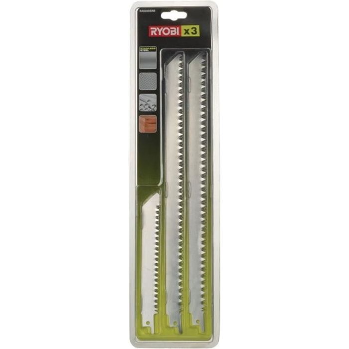 Lames de scie sabre RYOBI - 3 lames en acier inox grande longueur 300 & 152 mm - pour bois et plasti