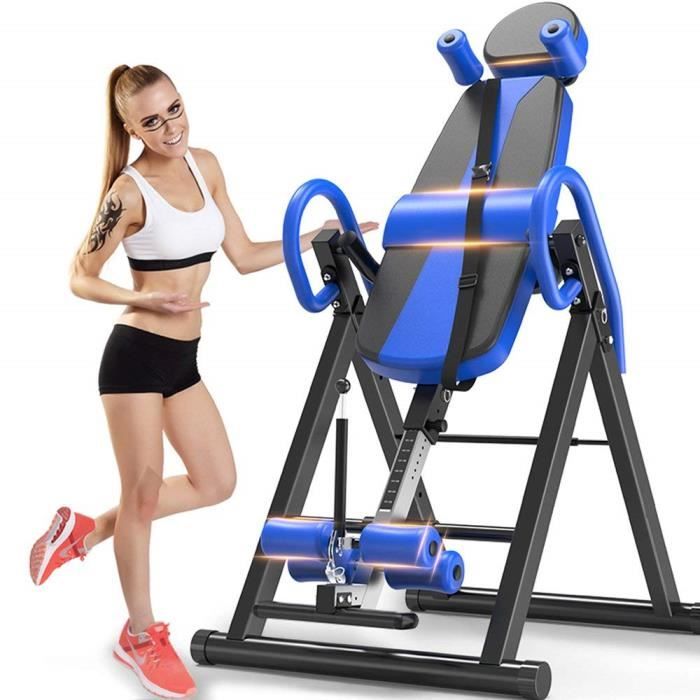Yoleo Table d’Inversion Pliable Appareil Musculation Sport Maison Bureau Appui Tête Entraînement Dos Bras 0°- 90 Bleu