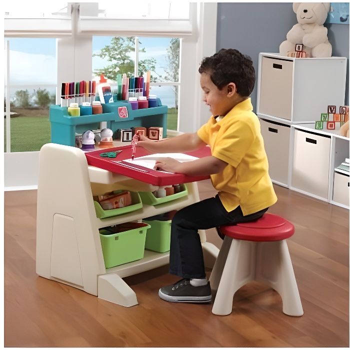 STEP2 BUREAU CHEVALET FLIP & DOODLE AVEC TABOURET PLASQUE POUR ENFANT 2 ans et plus