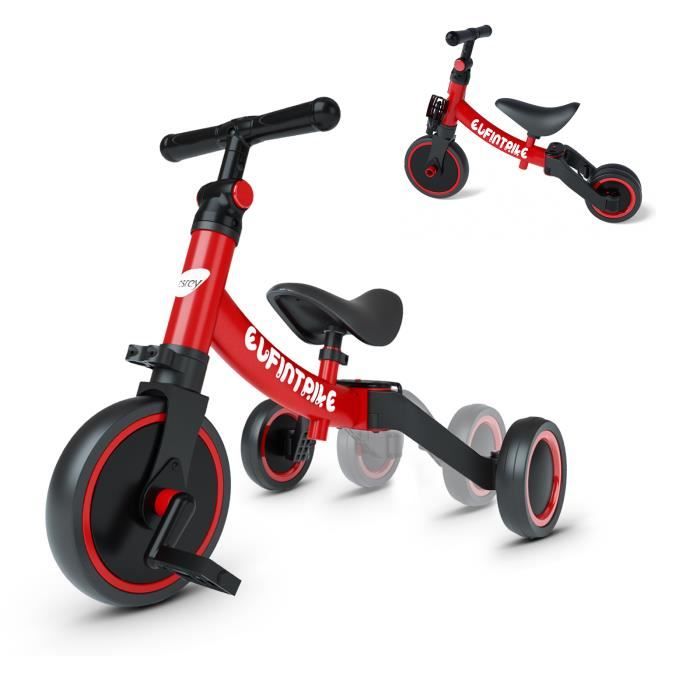 BESREY 5 en 1 Tricycle Draisienne Vélo +Pour les Bébés et Enfants de 1 à 4 ans Rouge