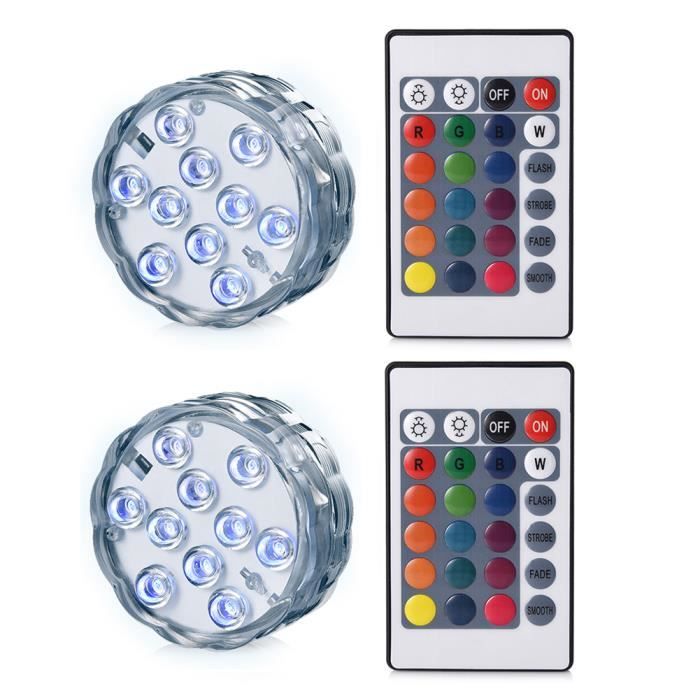 Lot de 2 Lampes sous-marines LED Étanche IP68 Éclairage Submersible Multi-couleur avec télécommande Décoration pour Aquarium/Piscine
