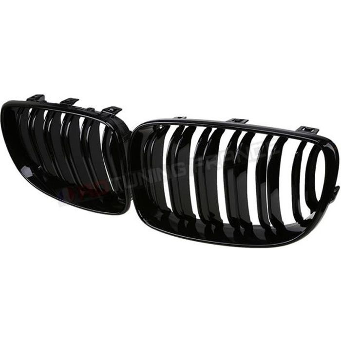 2 GRILLE DE CALANDRE DOUBLE LAME NOIR BRILLANT BMW SERIE 1 E81 E82 E87 E88 PHASE 2