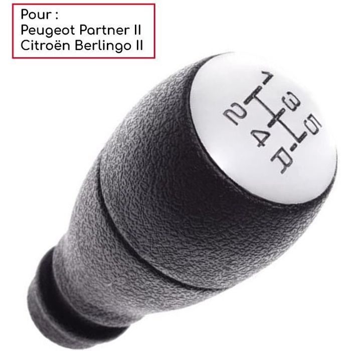 POMMEAU DE VITESSE GRIS CLAIR ( 5 VITESSES ) POUR CITROEN BERLINGO II (DEPUIS 2002) & PEUGEOT PARTNER 2 (DEPUIS 2002)