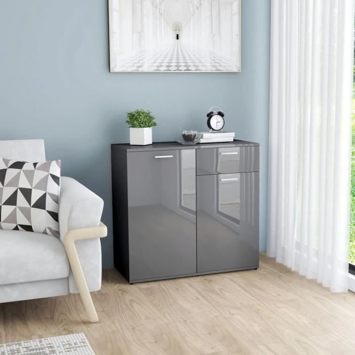 Buffet De Cuisine Contemporain - Buffet Bahut Armoire de cuisine Gris brillant 80x36x75 cm Aggloméré