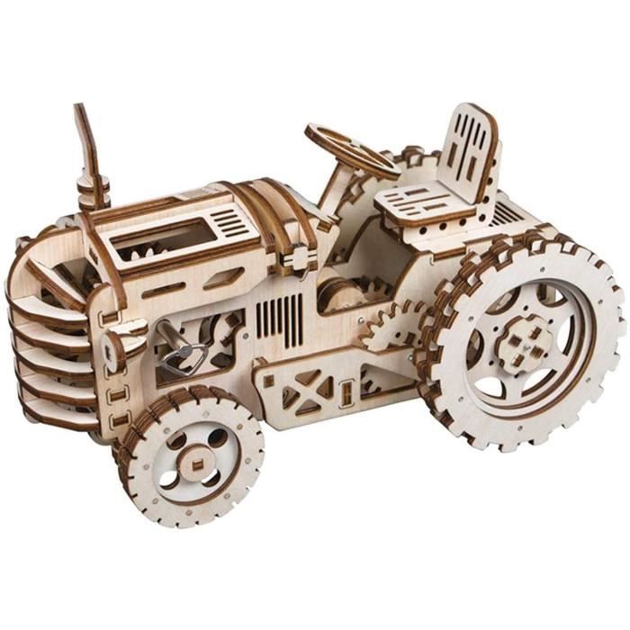 Tracteur mécanique 3D Puzzle en Bois découpé au Laser pour Auto-Assemblage sans Colle Kit de Construction pour Enfants et Adultes