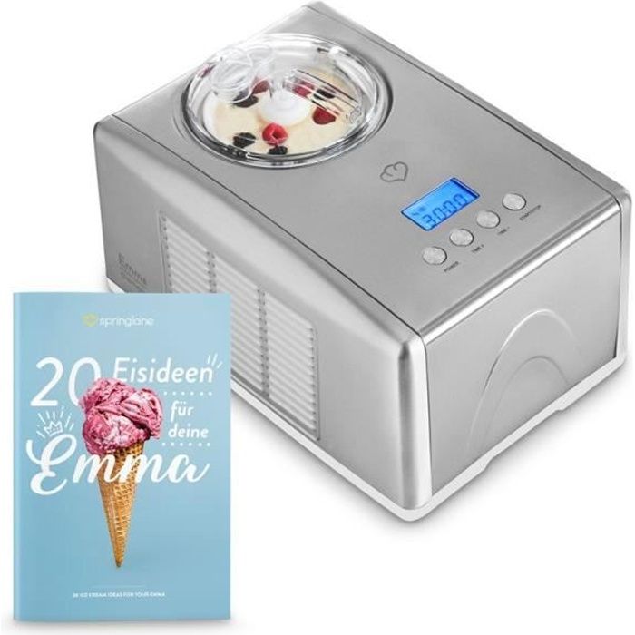 Machine à glace, Sorbetière Électrique avec compresseur, en acier inoxydable, Argent/Blanc
