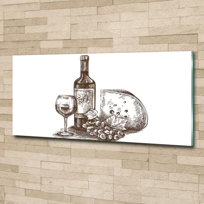 Tulup 125x50cm Tableau sur verre acrylique- Nourriture boissons - Vin Collations - Noir blanc