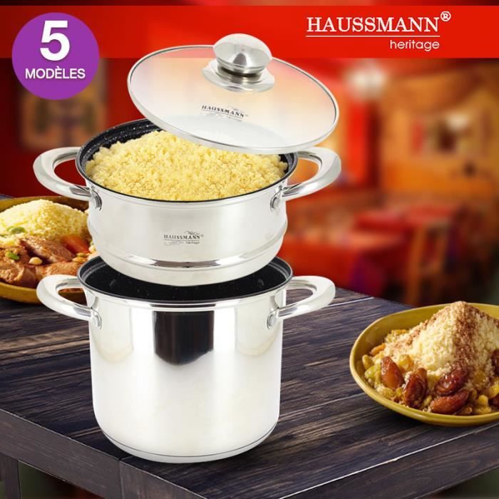 Haussmann Héritage® 3 piéces couscoussiers Inox revétement facon pierre-Tous feux dont induction- HM-0840 (8L/22cm)