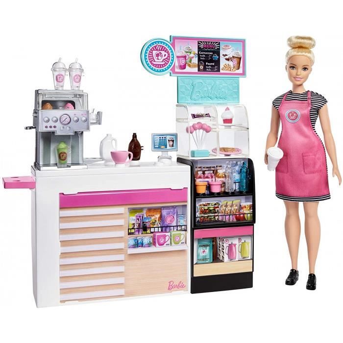 Barbie Métiers Coffret Pause Café Avec Poupée Blonde, Comptoir Et Plus De 20 Accessoires Inclus, Jouet Pour Enfant, Gmw03