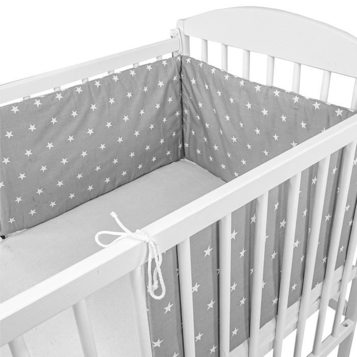 Tour de lit bebe garcon 210 x 30 cm - contour lit bebe respirant Gris avec des étoiles blanches