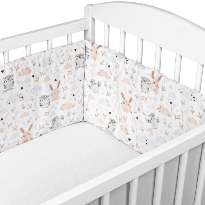 Tour de lit bebe garcon 210 x 30 cm - contour lit bebe respirant Hiboux et Coton Gris
