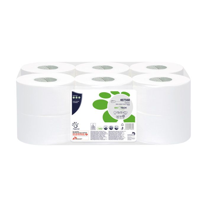 Papernet Superior Maxi Jumbo Papier toilette cellulose pure 405 feuilles rouleau 149.85 m blanc (pack de 12)