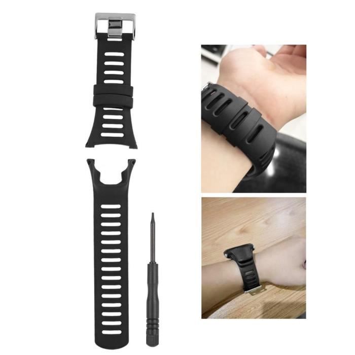 Tbest accessoire de montre Bracelet de montre-bracelet en caoutchouc pour montre Suunto Ambit 1/2/3 (noir + argent)