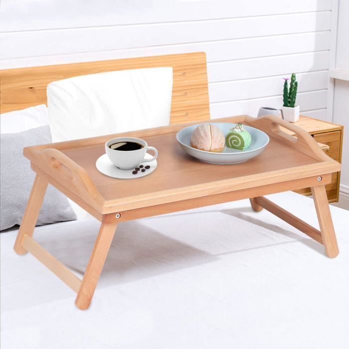 Plateau de Lit Pliable Multifonction Ménage Table Basse Petit Côté En Bois Fin Snack Table À Thé Meubles D'extérieur -lushedmall®