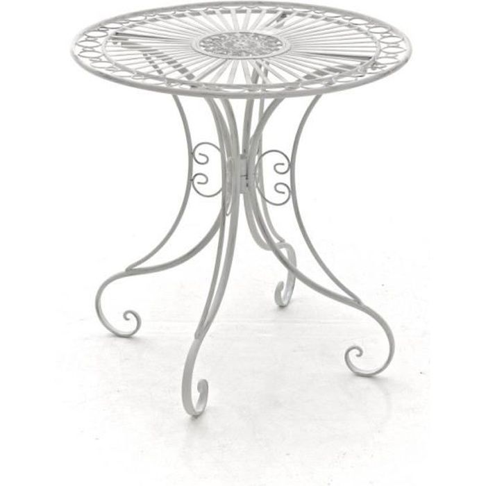 CLP Gracieuse Table de jardin en fer forgé HARI, au style nostalgique, diamètre Ø 70 cm, 6 couleurs au choix73 cm - blanc antique...