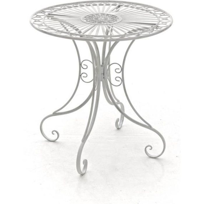 CLP Gracieuse Table de jardin en fer forgé HARI, au style nostalgique, diamètre Ø 70 cm, 6 couleurs au choix73 cm - blanc antique...