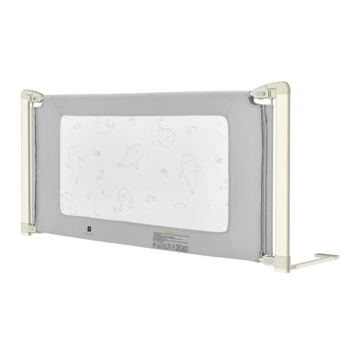 COSTWAY Barrière de Sécurité de Lit Bébé/Enfant Portable 180CM Hauteur Réglable Soulèvement Vertical,Double Verrou de Sécurité Gris