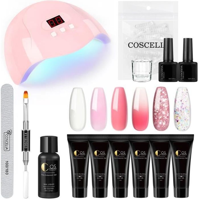 Kit Poly Nail UV Gel Extension Construction Gel Manucure 36W UV/LED Lampe Température de Changement Couleurs Ongle Nail Art Set