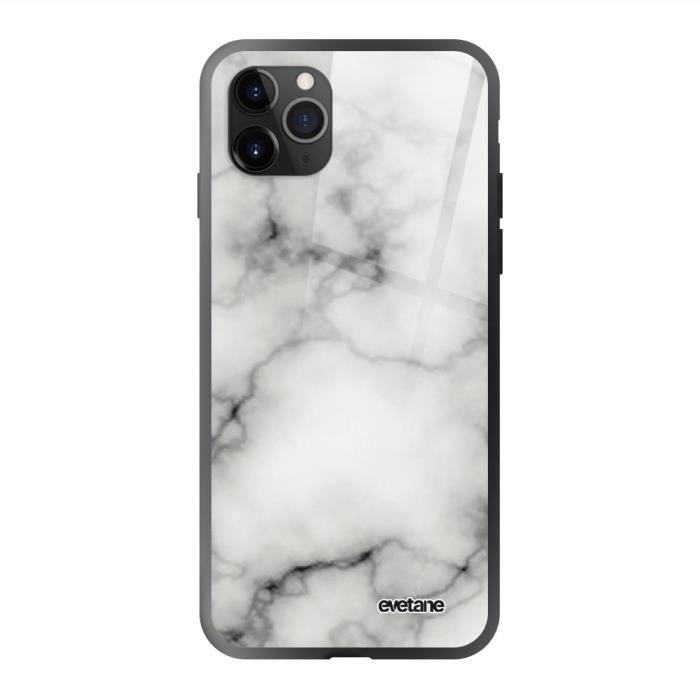 Coque pour iPhone 11 Pro soft touch noir effet glossy Marbre blanc Design Evetane