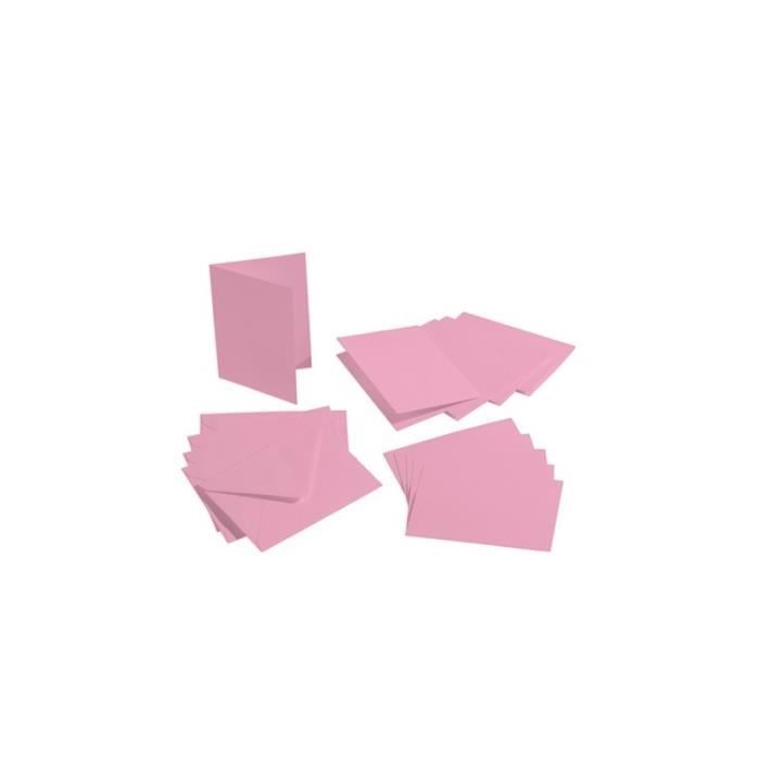 Lot de 5 Cartes double rectangulaires et enveloppes, Format A6, 10,5 cm x 15 cm - Rose