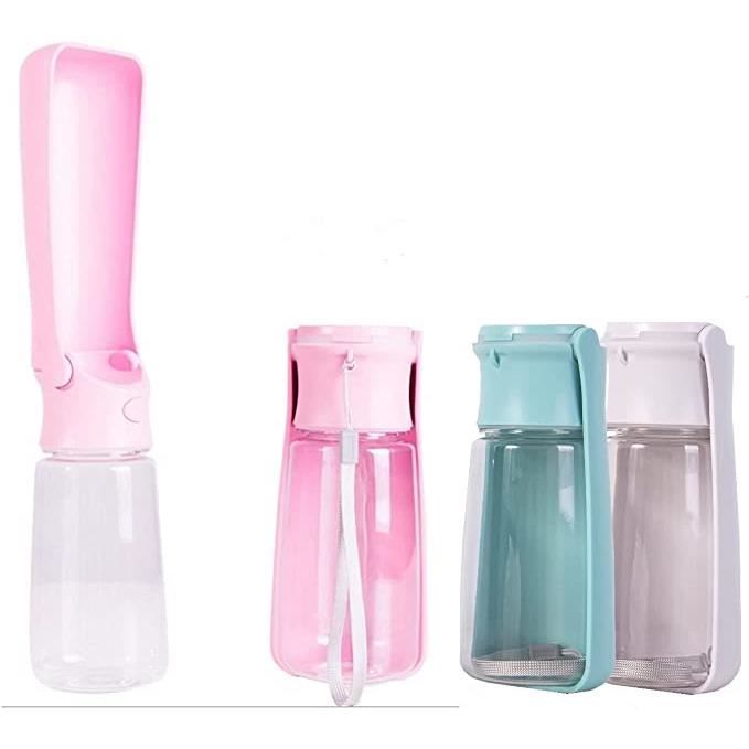 Fontaine à boire portable pliable 550 ml bouteille d'eau chien chat animal de compagnie bouteille d'eau de voyage en plein air-Rose