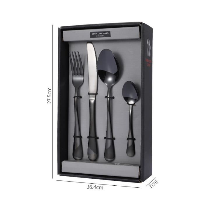 Ménagère 24 pièces Couverts de 6 Personnes en Acier Inoxydable Noir