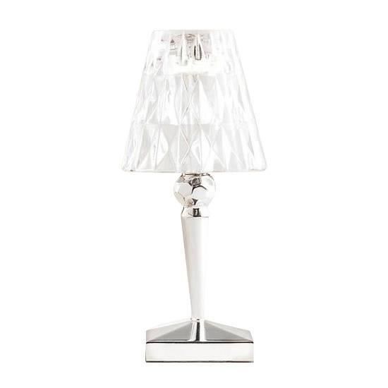 BATTERY-Lampe baladeuse LED d'extérieur rechargeable H22cm chrome et transparent Kartell - designé par Ferruccio Laviani