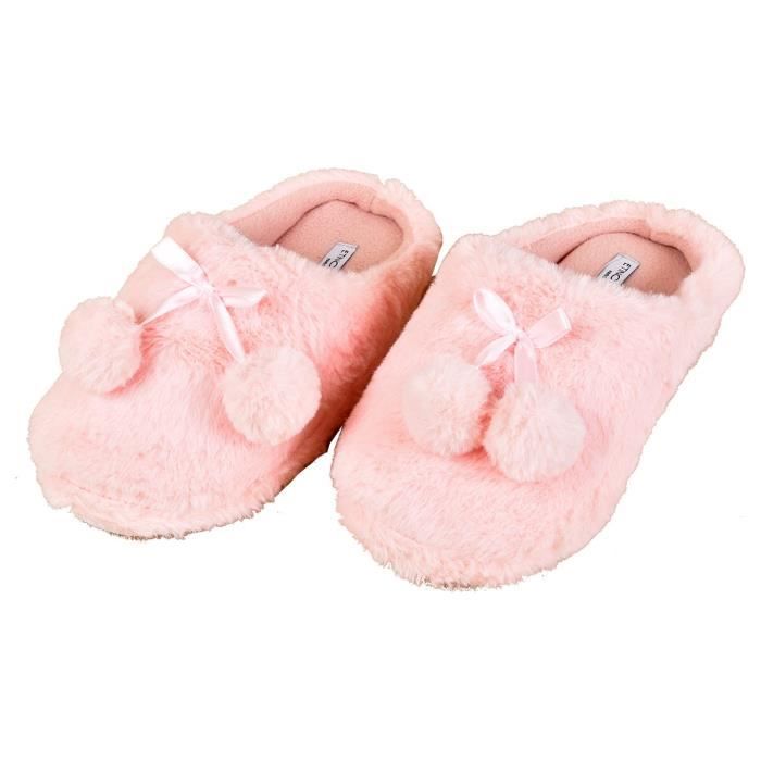 Pantoufles Femme Confort et Qualité Supérieure   ETINCELLE Rose Pompon