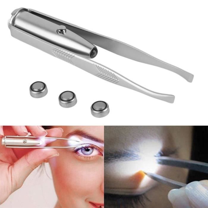 Pince à épiler en acier inoxydable avec lampe LED intégrée