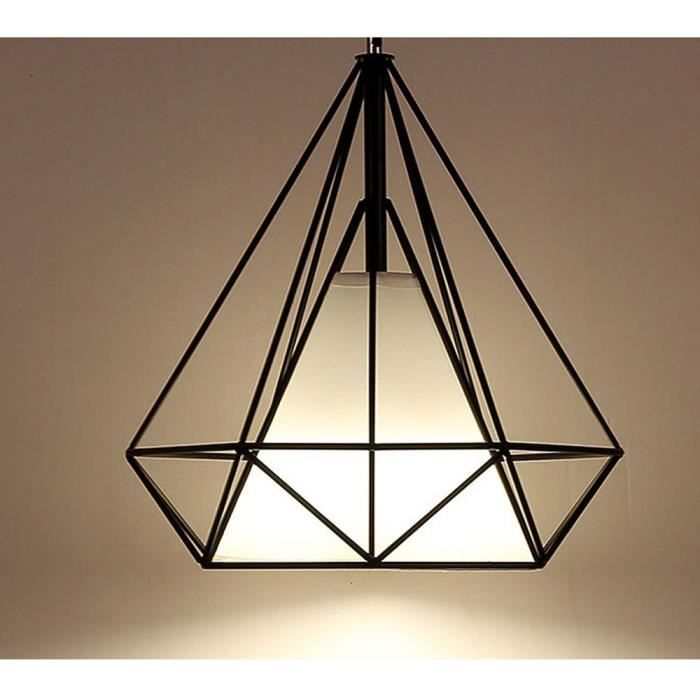 Suspension cage forme diamant lustre abat-jour contemporain lumière 25cm