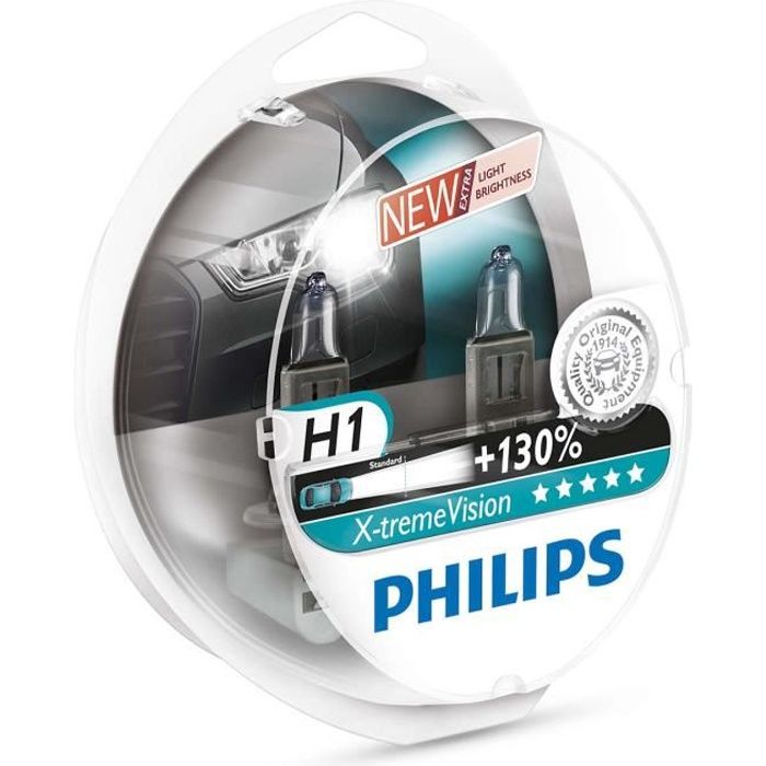 2 LAMPES PHILIPS H1 X-TREME VISION +130% 12V 55W