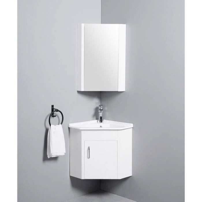 Meuble de Salle de Bain d'Angle Gain de Place - Lave Main - Blanc Crème - 42x42 cm - Corner