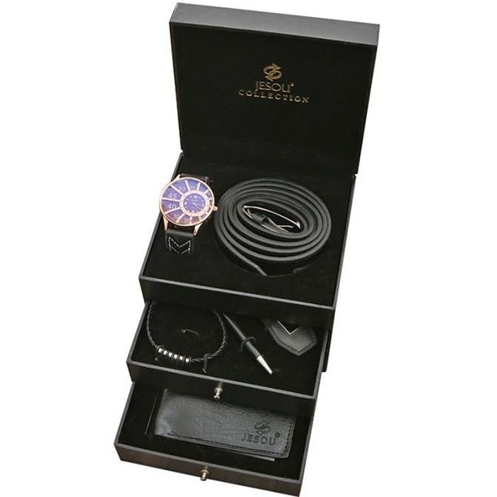 Coffret montre homme + ceinture + bracelet + portefeuille + stylo - coffret cadeau de luxe exquis de haute qualité à trois niveaux