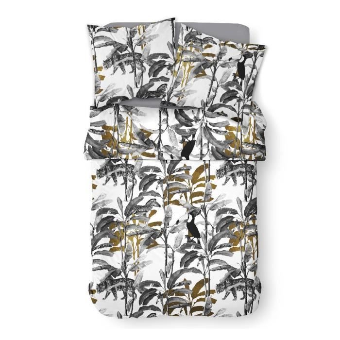 Housse de couette 240x260 Zippée Mawira Abukuma + 2 taies 100% coton 57 fils Blanc
