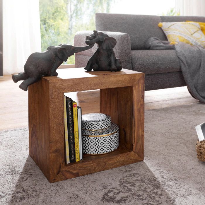 WOHNLING debout étagères en bois massif Sheesham 44cm high cube étagère design style campagnard de table produit naturel étagère en