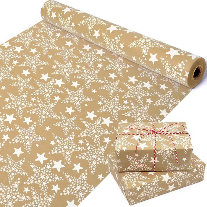Rouleau De Papier Cadeau Pour Noël : Papier Cadeau Kraft Avec Motif Festif 43 Cm X 15 M Pour Emballage Cadeau