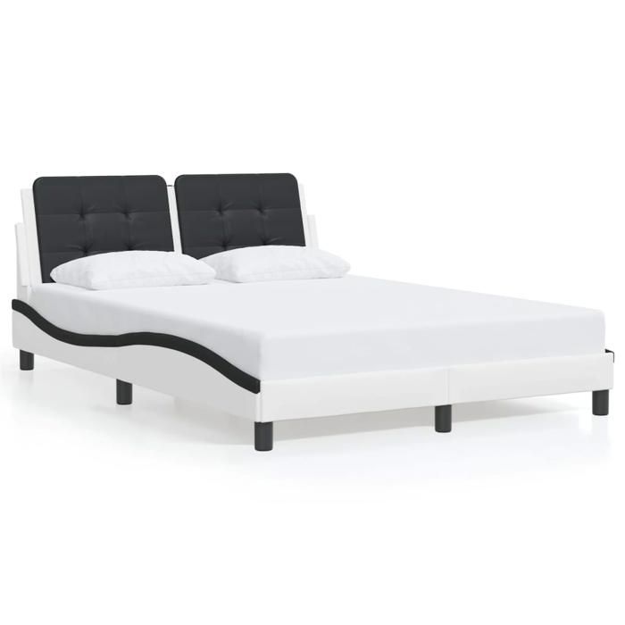 vidaXL Cadre de lit avec lumières LED blanc noir 140x190 cm similicuir lit sommier lit en similicuir meuble de chambre à 3214109