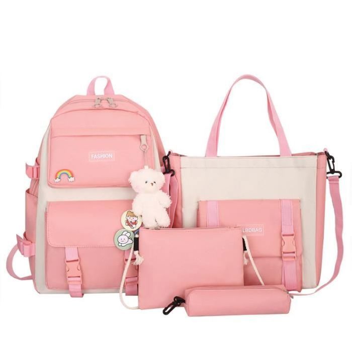 Sac à Dos Scolaire Kawaii Pour Filles - Cartable Esthétique Mignon Avec Accessoires Et Épingles