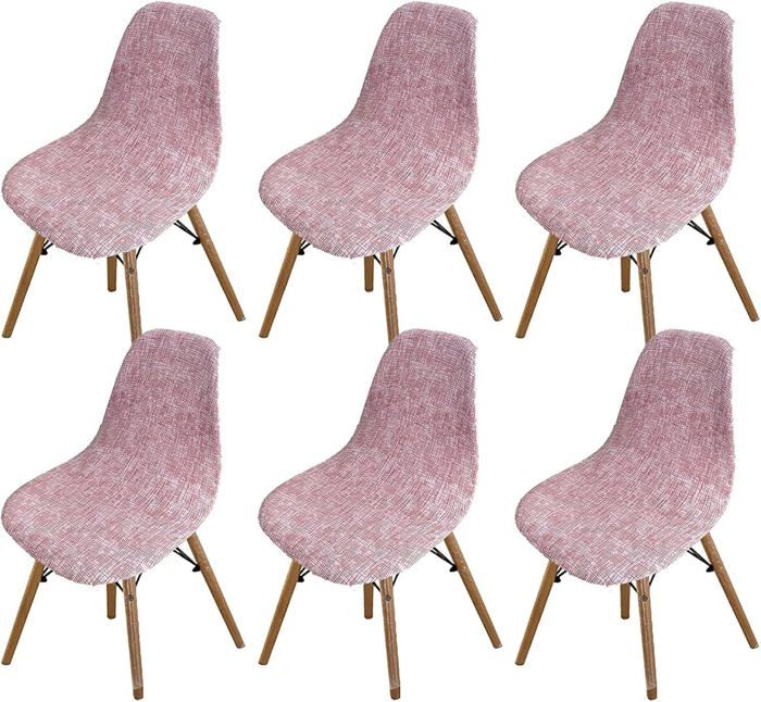 6Pcs Housse de Chaise Scandinaves Extensible Housse de Chaise de Salle à Manger -Lin rouge marron